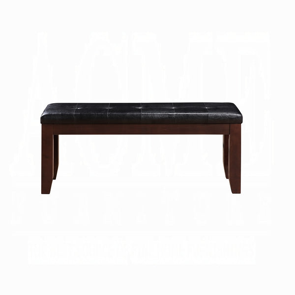 English Elm Cherry 48" Upholstered Dining Bench in Cherry Finish - Black PU Tufted Cushion, Sturdy Wood Frame, 48x16x20" B2741P332224