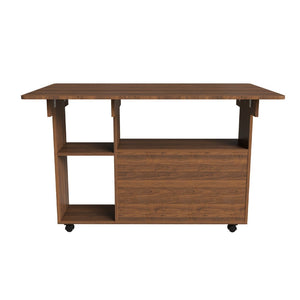 English Elm Multi-functional Folding Desk with Shelved Storage and Casters for Compact Living W2700P437587