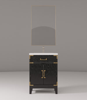 English Elm Black Oak Single Bath Vanity Set With Acrylic Countertop, Mirror & Faucet - Compact & Stylish Design B2731S02215