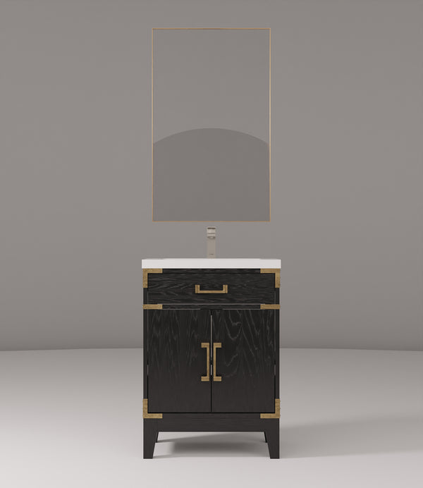 English Elm Black Oak Single Bath Vanity Set With Acrylic Countertop, Mirror & Faucet - Compact & Stylish Design B2731S02215