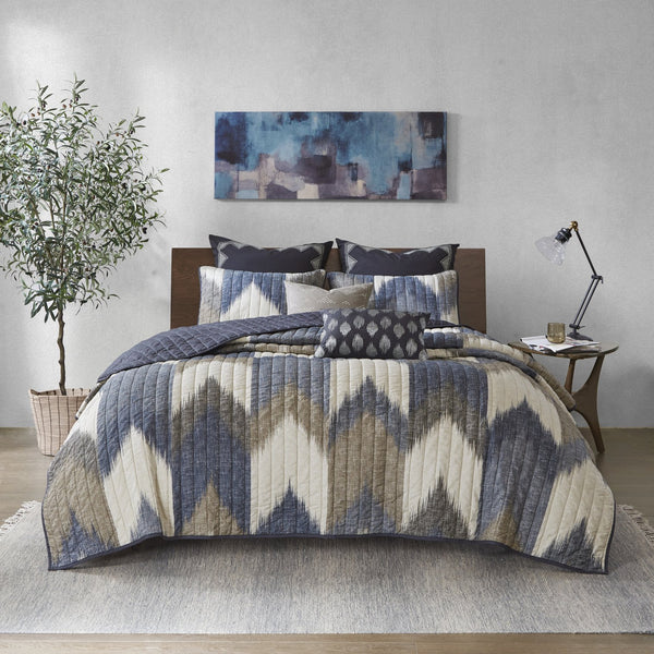 English Elm 3 INK+IVY Alpine Printed Cotton Quilt Set King/Cal King – Ikat Chevron, Pre-Washed, OEKO-TEX, Antimicrobial Finish B03596530