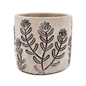 English Elm Set of 4 Earthy Gray Sand & Cement Planters with Brown Botanical Motifs, Modern Succulent Display W2078P334762