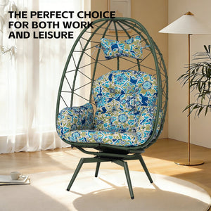 English Elm Oversized Swivel Rattan Egg Chair with Plush Cushions for Patio or Living Room T5880P501012
