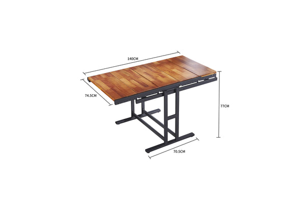 English Elm Extendable Convertible Shelf-to-Table Dining Table with Mahogany Wood & Metal Frame for Small Spaces W3128P281270