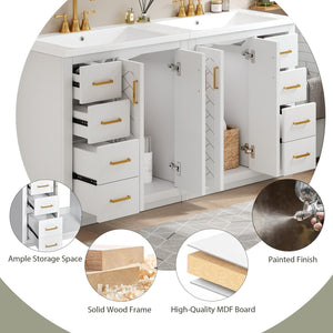 English Elm 60'' Modern Bathroom Vanity Set With Ceramic Sink, Solid Wood Frame, Soft-Close Drawers & Doors N710SS00001K