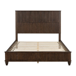 English Elm Solid Rubberwood Queen Platform Bed Tall Headboard Vertical Grain No Box Spring Walnut W5819S00001