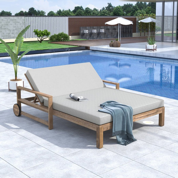 English Elm Trexm Solid Acacia Outdoor Daybed Farmhouse Slatted Frame with Adjustable Backrest TM000011AAE