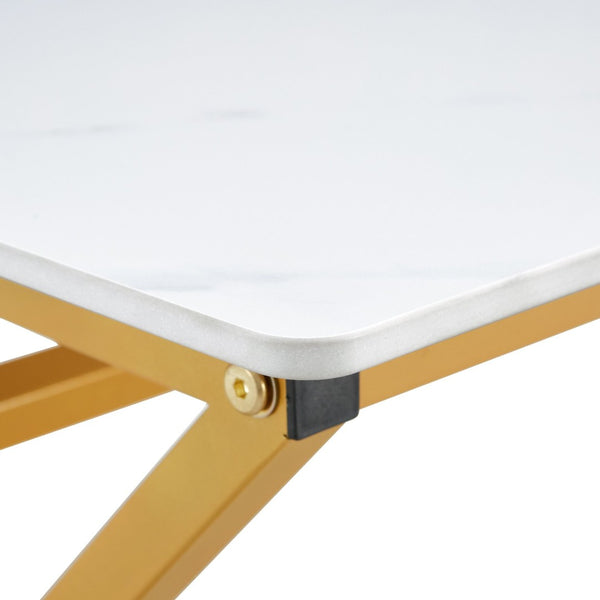 English Elm A Sintered Stone Top Coffee Table with Golden X Legs for Modern Living Rooms W1151P154282
