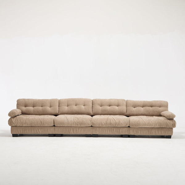 English Elm Modular Cloud Sectional Sofa Flannelette Upholstered Deep Seat with Plush Round Armrests Light Brown W2120S00042