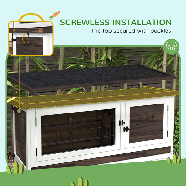 English Elm Pawhut 2-Tier Rabbit Hutch With Easy Access & Weather Protection, Perfect Outdoor Home For Pets! W2225P200694-GIGA