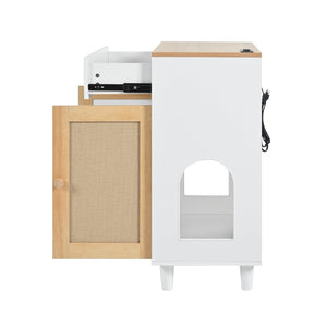 English Elm 2-piece Hidden Litter Box Cabinet with Scratching Doors Charging Station and Drawer N843S002406N