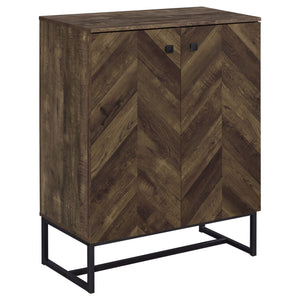English Elm Sager Rustic Oak 4-Shelf Accent Cabinet with Chevron Pattern and Gunmetal Steel Base for Stylish Storage B062P351426