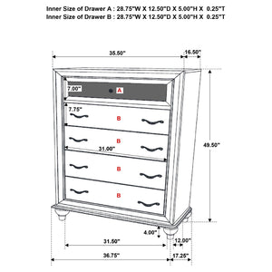English Elm Randall Glamorous 5-Drawer Chest - Chic White Storage Solution With Crystal Hardware Accents B062P374129-GIGA