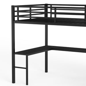 English Elm Twin Xl Metal Loft Bed with Stair Storage Shelves Sturdy Steel Frame for Dorms W1580S00063