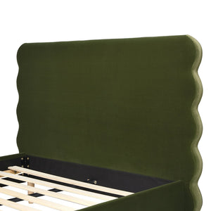 English Elm Jennifer Taylor Home - Stockholm Queen Platform Bed With Wavy Headboard In Olive Green Velvet - Stylish Comfort & Durability B2719P238204