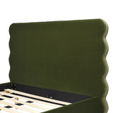 Stockholm Modern Wavy Headboard Platform Bed, Queen, Olive Green Performance Velvet