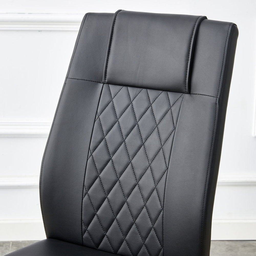 English Elm Table With Glass Top & 6 Elegant Chairs - Modern Marble Pattern, Gold Legs, Comfortable Pu Seats W1151S04347-GIGA