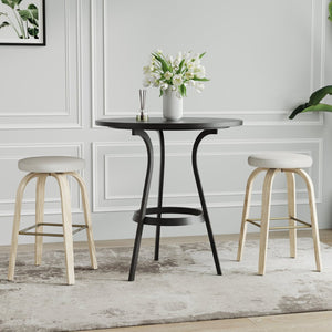 English Elm Swivel Backless Counter Stools Set of 2 with Fabric Seat Bentwood Legs Mid-century Modern Beige W3107P446882