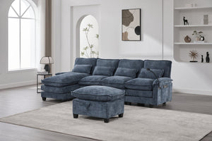 English Elm United U-Shape Sectional Sofa 106" - Modern Chenille Couch With Usb Ports, Storage Ottoman & Pillows W1568S00233-GIGA