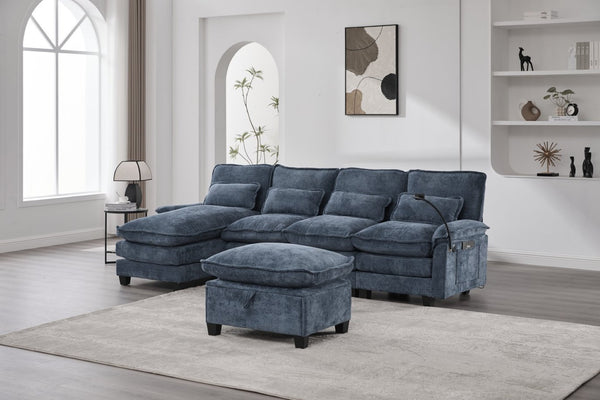 English Elm United U-Shape Sectional Sofa 106" - Modern Chenille Couch With Usb Ports, Storage Ottoman & Pillows W1568S00233-GIGA