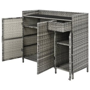 English Elm K&k Outdoor Wicker Bar Cabinet with Tempered Glass Top Adjustable Shelving and Drawer Grey N707P233745G