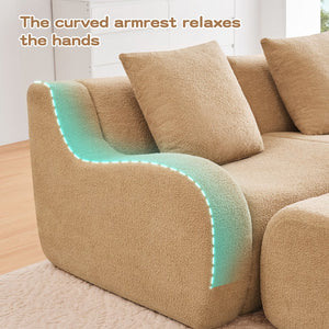 English Elm Boneless Sofa: Plush 3-Seat Camel Teddy Fabric With Non-Slip Base, Stylish Curved Armrests & Comfort W714S01431