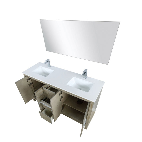 English Elm Rustic Acacia Double Bath Vanity Set With Cultured Marble Top, Chrome Faucet & 55-Inch Mirror B2731S01729-GIGA
