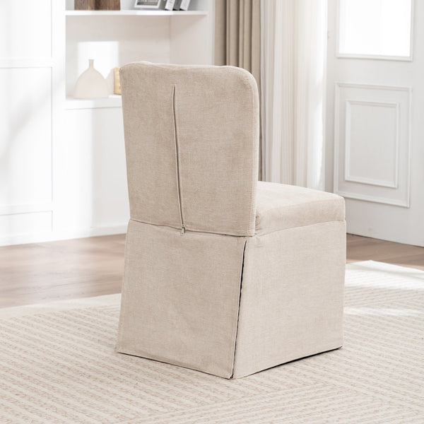 English Elm Linen Modern Dining Chairs Set of 2 — Padded Armless Fabric Side Chairs with Iron Legs, 250lb Capacity Beige W1170P365351