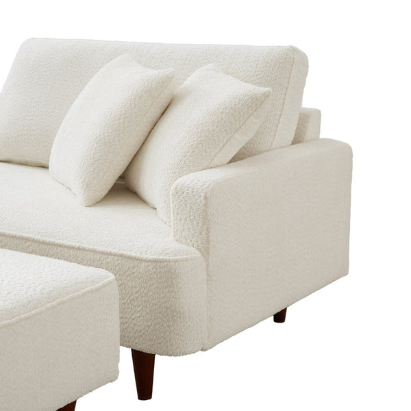English Elm Indoor Boucle Chaise Lounge with Detachable Ottoman Convertible Daybed Bedroom Reading Nook White W5515P438693