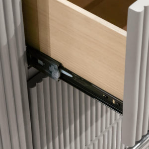 English Elm Contemporary Stone Top Nightstand Reeded Drawers Chrome Pulls Gray Bedroom Storage B2741P435312