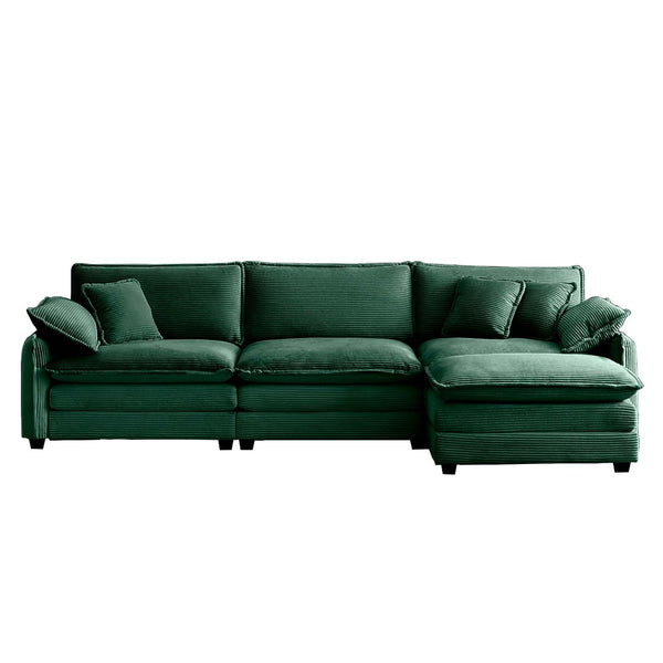 English Elm Oversize L-Shaped 3-Seater Sectional Sofa In Green Corduroy With Ottoman For Stylish Living Spaces W714S00737-GIGA