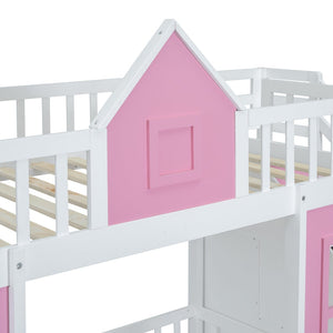 English Elm Twin-over-twin Bunk Bed Convertible Lower Desk Solid Pine Kids Bedroom Space Saver LT000681AAH-1