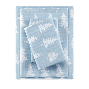 JLA Home True North by Sleep Philosophy - Printed Cotton Flannel Sheet Set — Ultra-Soft Brushed Finish, OEKO‑TEX Certified, Warm Breathable Comfort for Winter Blue Forest TN20-0383