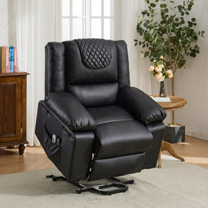 English Elm Black PU Remote-Controlled Heating Massage Recliner for Seniors with Assist Lift, Cup Tray, Remote Control W570P320457
