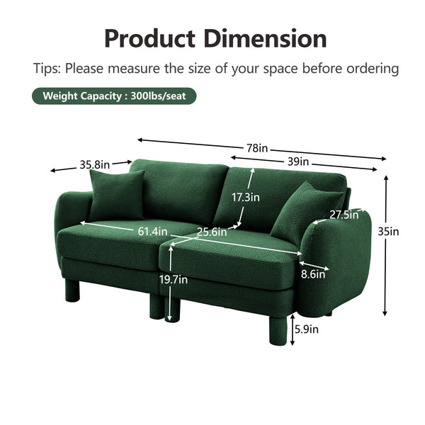 English Elm Boucle Fabric 2-Seater Loveseat Sofa With Shell-Shaped Armrests & Plush Cushions For Comfort W3041S00306