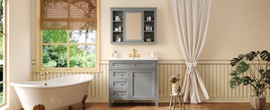 English Elm 36'' Modern Bathroom Vanity Set With Mirror, 2 Soft-Close Drawers, & 6 Open Shelves For Storage N710S236006E