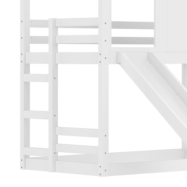 English Elm Full Bunk Bed with Trundle Bookshelf Storage Pine Frame Car Design for Kids Light White W1580S00464