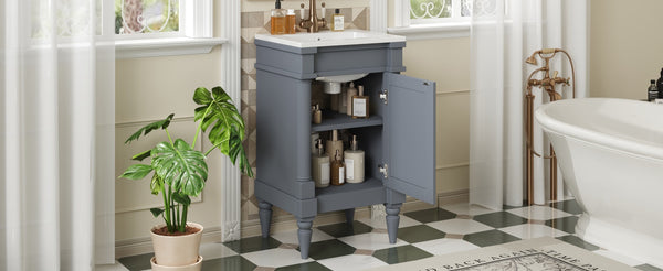 English Elm 18-Inch Modern Bathroom Vanity with Sink Compact Retro Design Durable MDF & Solid Wood Legs Storage-Friendly Gray N710P257401E