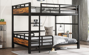 English Elm Twin Xl Solid Pine Loft Bed with Built-in Led Lighting and Storage Shelves Vintage,Wood W1580S00443