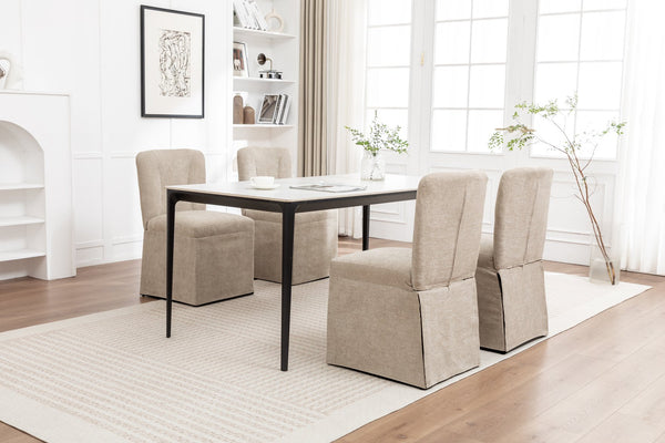 English Elm Linen Modern Dining Chairs Set of 2 — Padded Armless Fabric Side Chairs with Iron Legs, 250lb Capacity Brown W1170P365399