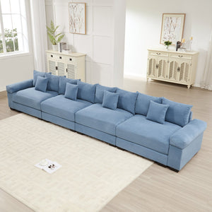 English Elm 170" Oversized Cloud Modular Sectional Couch - Luxurious Corduroy, Ergonomic Design, 12 Pillows, Blue W714S01353