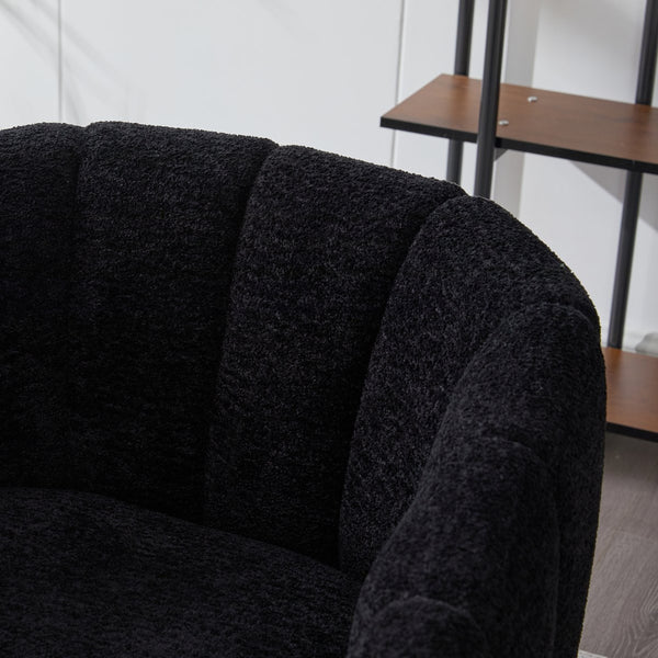 English Elm 29.9'' Modern Upholstered Chenille Vanity Barrel Accent Chair with Channel Tufting and Metal Legs, Cozy Foam Seat for Living Room, Bedroom, Office — Stylish Compact Lounge Seat Black W3118P328900