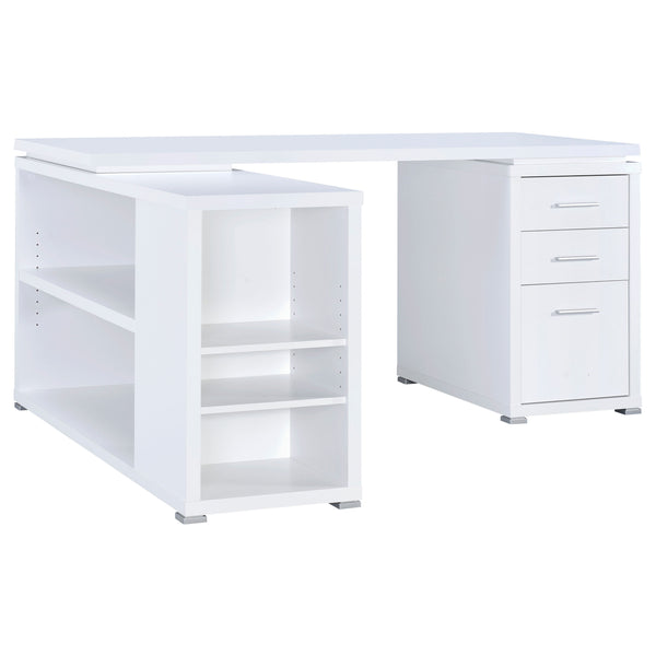 English Elm Tona Coastal L-Shape 3-Drawer Computer Desk with 5 Shelves, Weathered White Driftwood Finish B062P333443