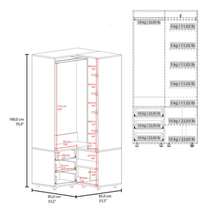English Elm Wenge Armoire Wardrobe with Open Storage, 7 Shelves & 3 Drawers for Organized, Spacious Living B062S01284