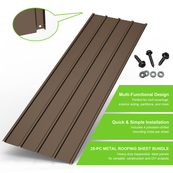English Elm 25 Pcs Metal Roofing Panels - Durable, Weather-Resistant Galvanized Panels For Diy Outdoor Projects W1859P387319