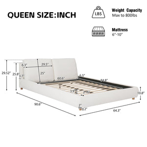 English Elm Christopher Knight Home® - Queen Size Upholstered Platform Bed In White Boucle Fabric With Adjustable Pillow Headboard Style N757Q246141W-1