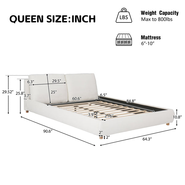 English Elm Christopher Knight Home® - Queen Size Upholstered Platform Bed In White Boucle Fabric With Adjustable Pillow Headboard Style N757Q246141W-1
