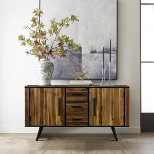English Elm Dorvelle Rustic Acacia Buffet Cabinet 57" Wide Brown Wood & Metal with Soft-Close Drawers, 57"W B2736P354316