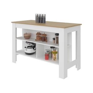 English Elm Yoder Kitchen Island Open Shelf Storage White Oak Two-tone Modern Prep Station B128P485390