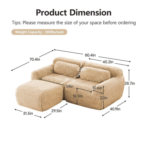 English Elm L-shaped Plush Sectional Sofa Boneless Cloud Comfort Floor Lounge with Chaise for Bedroom Light Khaki W714S01565